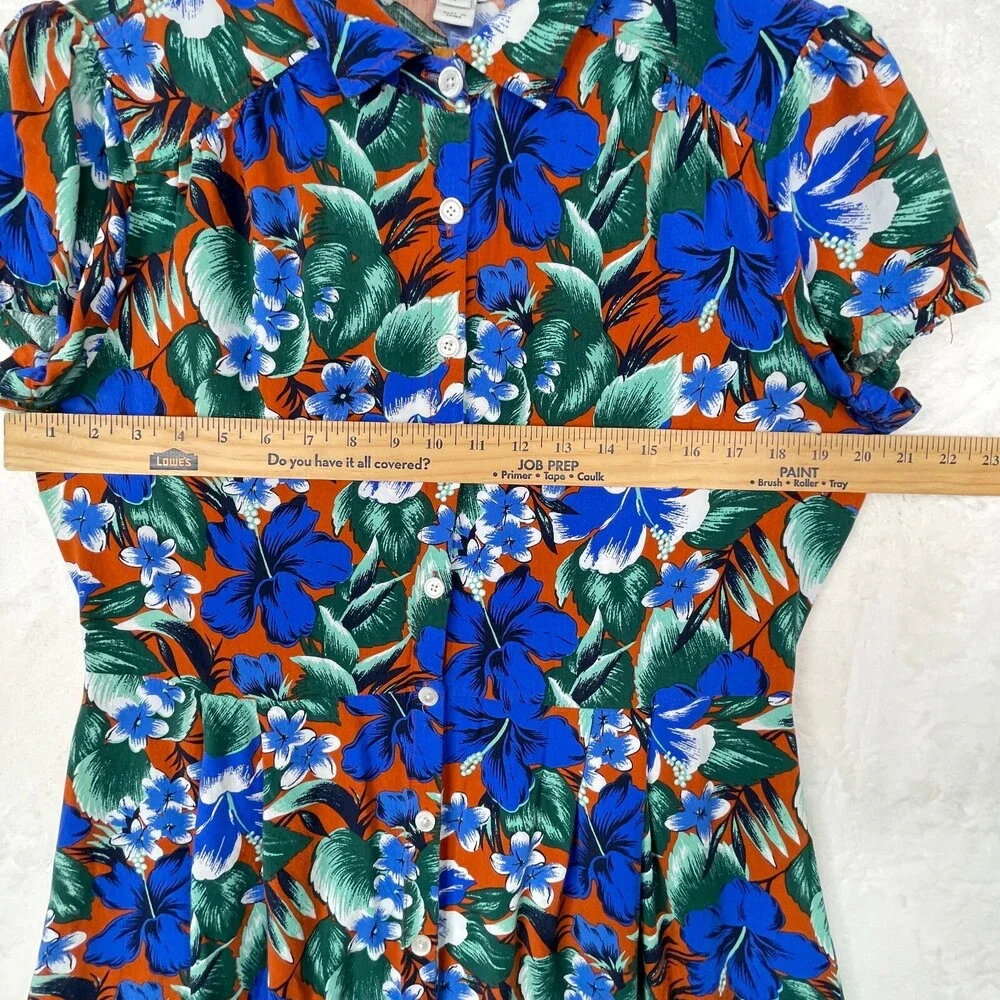 J Crew Maxi Dress Womens Large Blue Multi Floral Botanical Boho Short Sleeves - Picture 5 of 14